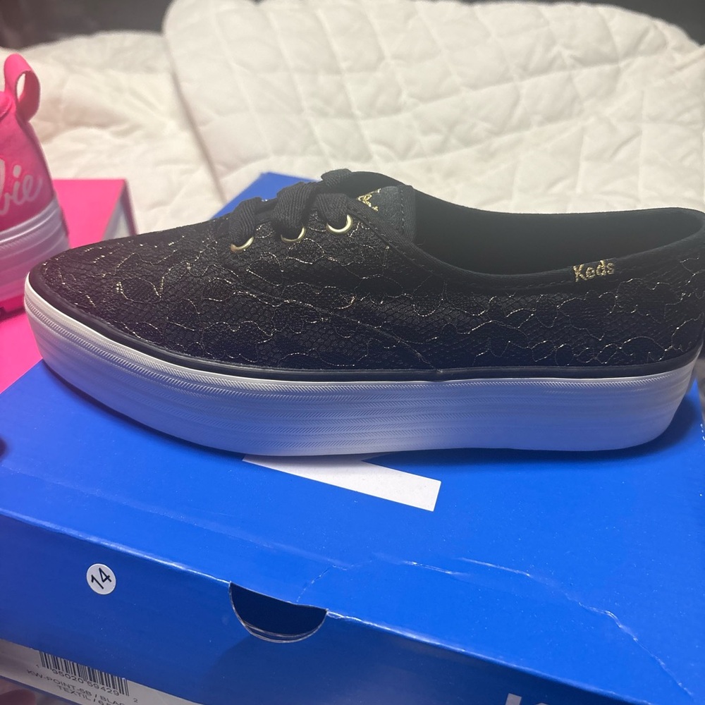 Black and Gold Lace Keds - Picture 2 of 5